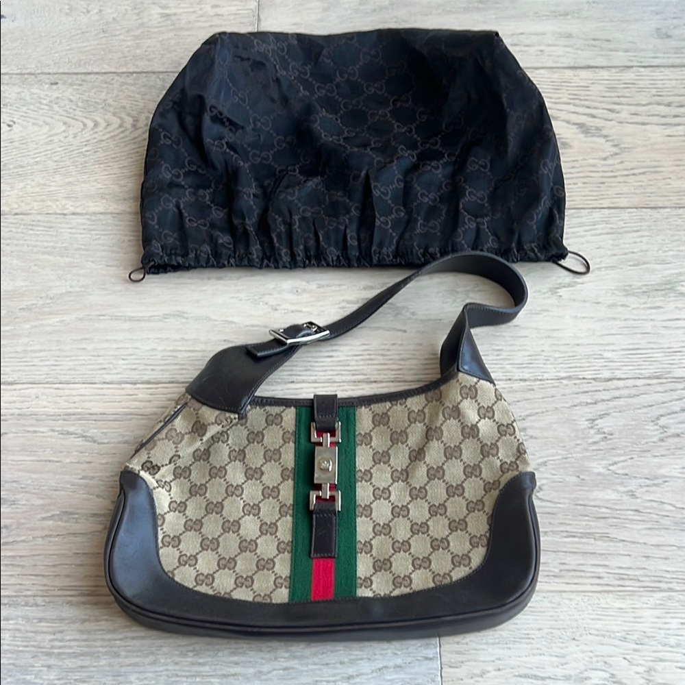 Gucci Beige Monogram Bag with Green and Red Accent